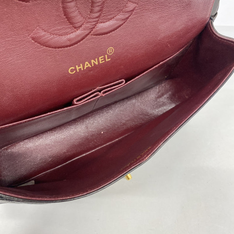【6gc3065】シャネル ショルダーバッグ マトラッセ Wフラップ Wチェーン ラムスキン ブラック ゴールド金具【中古】レディース