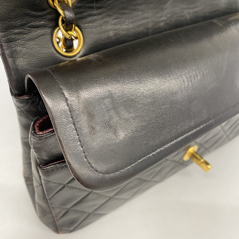 【6gc3065】シャネル ショルダーバッグ マトラッセ Wフラップ Wチェーン ラムスキン ブラック ゴールド金具【中古】レディース