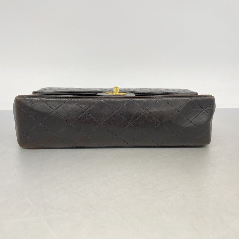 【6gc3065】シャネル ショルダーバッグ マトラッセ Wフラップ Wチェーン ラムスキン ブラック ゴールド金具【中古】レディース