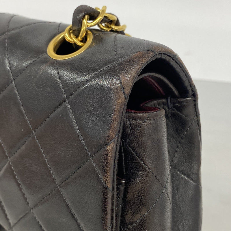 【6gc3065】シャネル ショルダーバッグ マトラッセ Wフラップ Wチェーン ラムスキン ブラック ゴールド金具【中古】レディース
