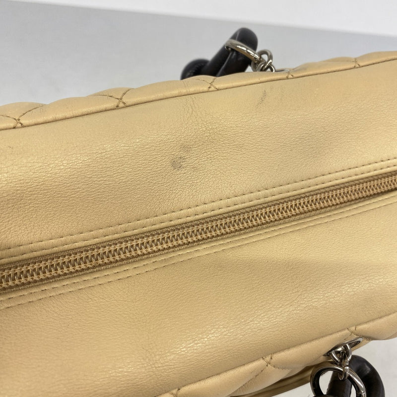 【6gc3078-k】シャネル ショルダーバッグ カンボン レザー ベージュ ブラック シルバー金具【中古】レディース