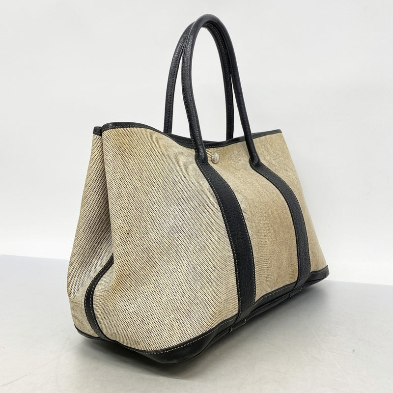 【6gc3085-h】エルメス トートバッグ ガーデンパーティPM トワルアッシュ ブラック シルバー金具 □F刻印【中古】レディース