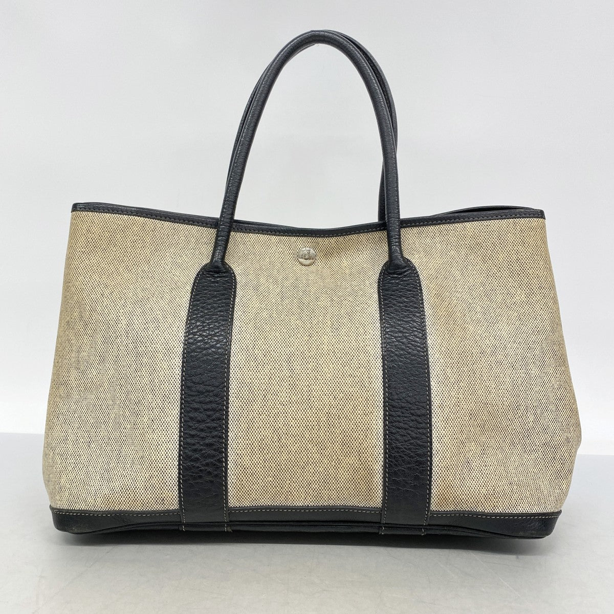 【6gc3085-h】エルメス トートバッグ ガーデンパーティPM トワルアッシュ ブラック シルバー金具 □F刻印【中古】レディース