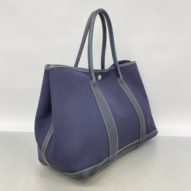 【6gc3086-h】エルメス トートバッグ ガーデンパーティPM トワルアッシュ ネイビー シルバー金具 □I刻印【中古】レディース
