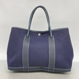【6gc3086-h】エルメス トートバッグ ガーデンパーティPM トワルアッシュ ネイビー シルバー金具 □I刻印【中古】レディース