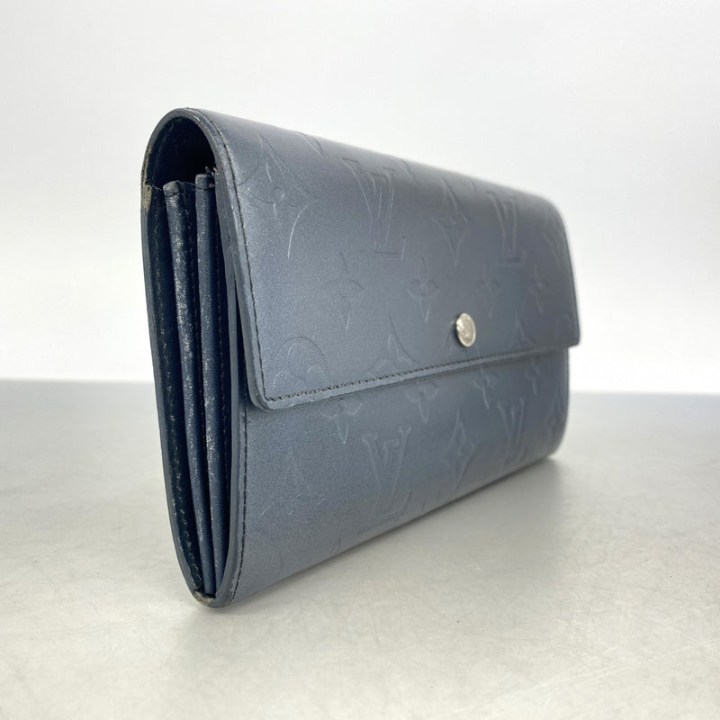【6gc3093-k】ルイヴィトン 三つ折り長財布 モノグラム・マット ポシェットポルトモネクレディ M65175 ブルー【中古】レディース