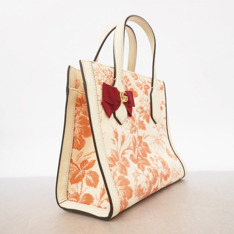【6gc3144-k】グッチ ハンドバッグ GGリボン 443089 キャンバス アイボリー レッド ゴールド金具【中古】レディース