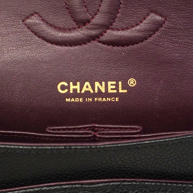 【6gc3155】シャネル ハンドバッグ マトラッセ Wフラップ Wチェーン キャビアスキン ブラック ゴールド金具【中古】レディース