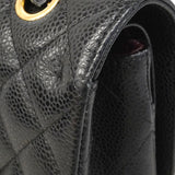 【6gc3155】シャネル ハンドバッグ マトラッセ Wフラップ Wチェーン キャビアスキン ブラック ゴールド金具【中古】レディース
