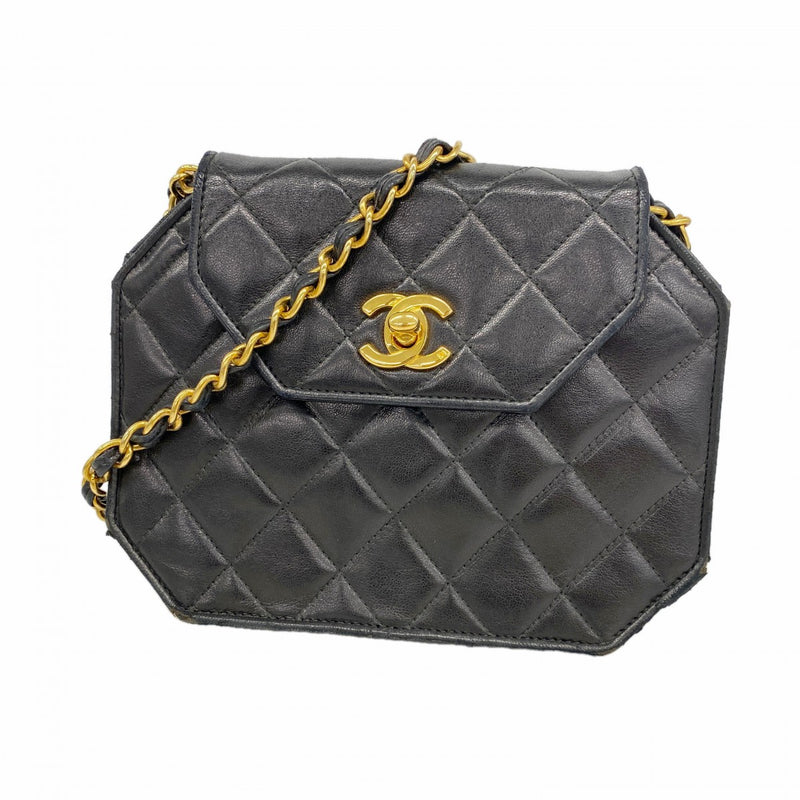 【6gc3158】シャネル ショルダーバッグ マトラッセ チェーンショルダー ラムスキン ブラック ゴールド金具【中古】レディース
