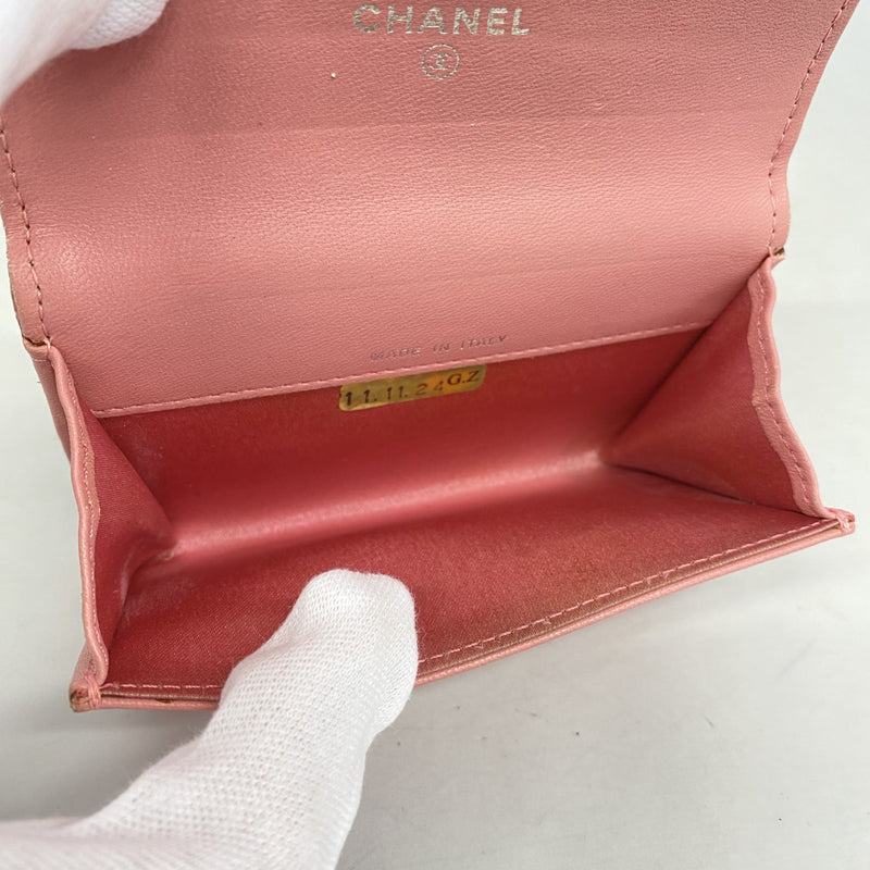 【6gc3159】シャネル カードケース カメリア ラムスキン ピンク シルバー金具【中古】レディース