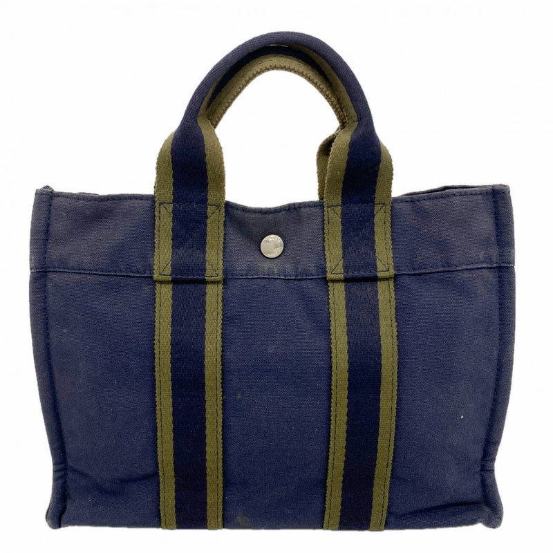 【6gc3170-k】エルメス ハンドバッグ フールトゥPM キャンバス ネイビー シルバー金具【中古】メンズ レディース ユニセックス