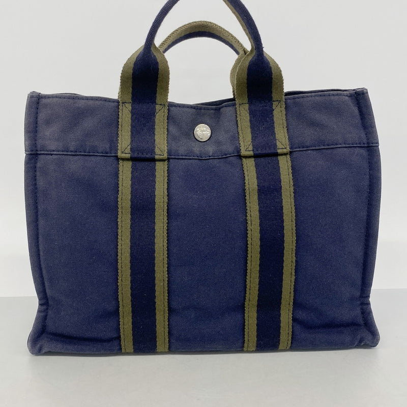 【6gc3170-k】エルメス ハンドバッグ フールトゥPM キャンバス ネイビー シルバー金具【中古】メンズ レディース ユニセックス