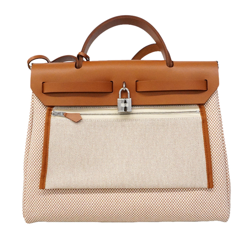 【6gc3181】エルメス ハンドバッグ エールバッグジップPM トワルGM ゴールド シルバー金具 G刻印 2wayバッグ【中古】レディース