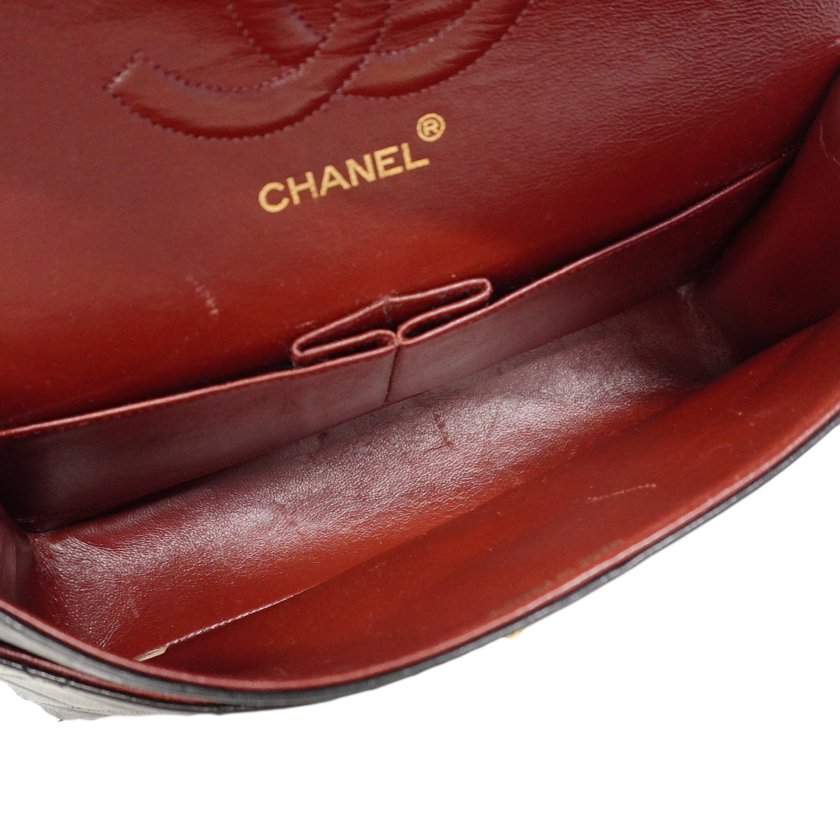 【6gc3187】シャネル ショルダーバッグ マトラッセ Wフラップ Wチェーン ラムスキン ブラック ゴールド金具【中古】レディース