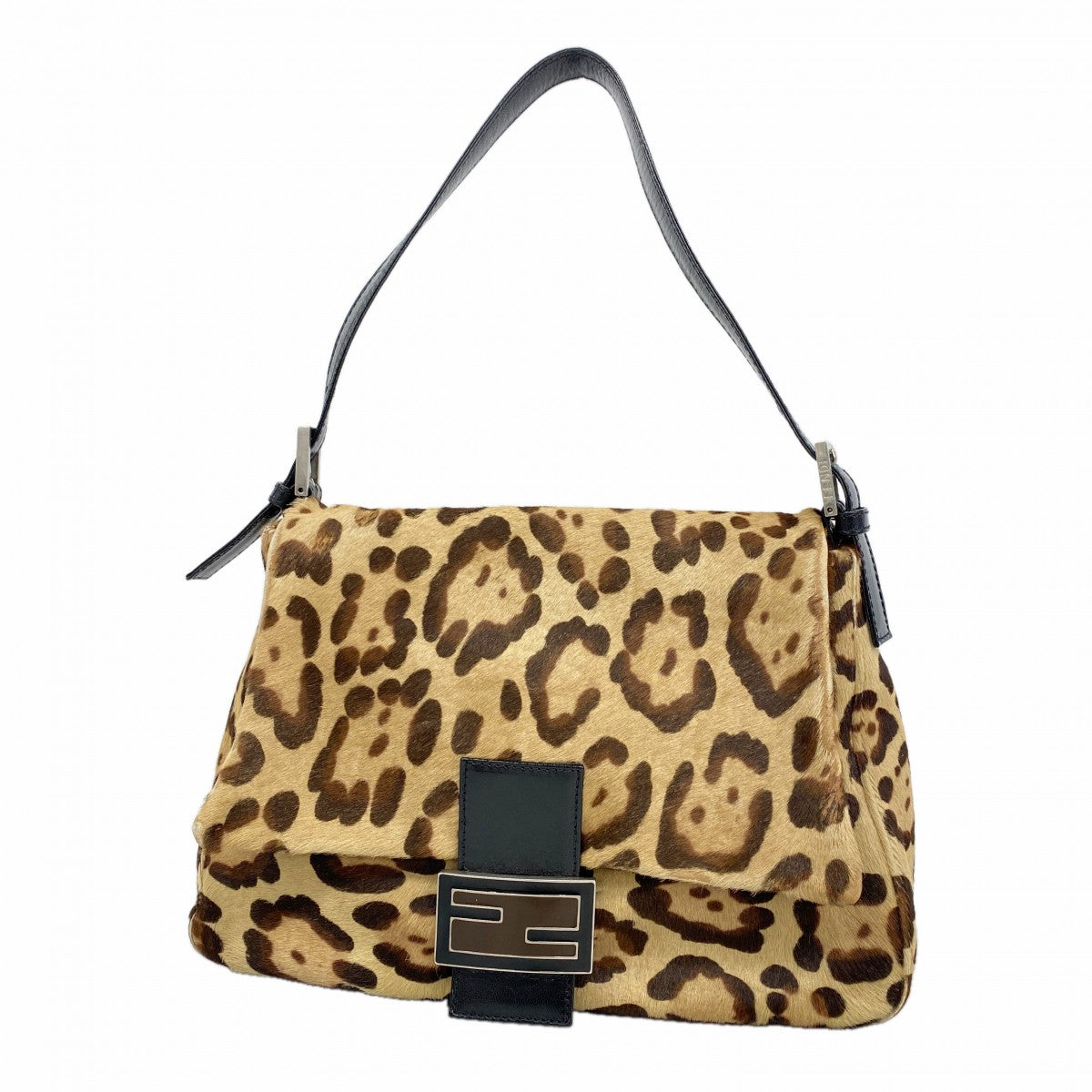 【6gc3192-h】フェンディ ハンドバッグ レオパード ハラコ ブラウン シルバー金具【中古】レディース