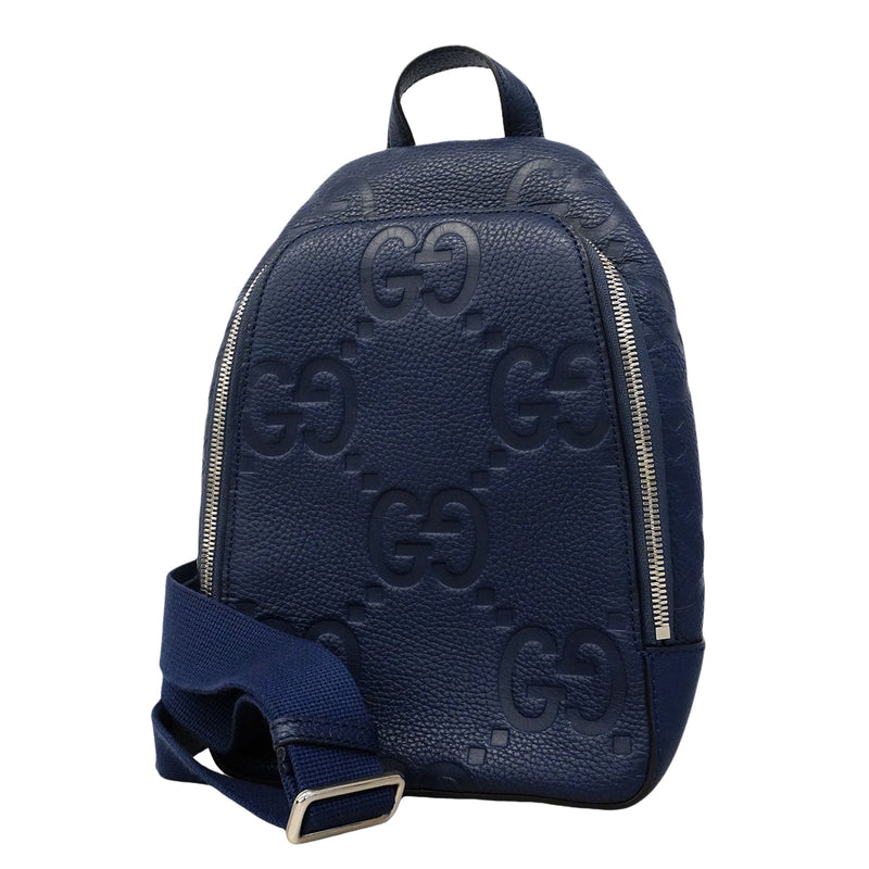 【6gc3210-k】グッチ ボディバッグ ジャンボGG 766937 レザー ブルー シルバー金具【中古】メンズ