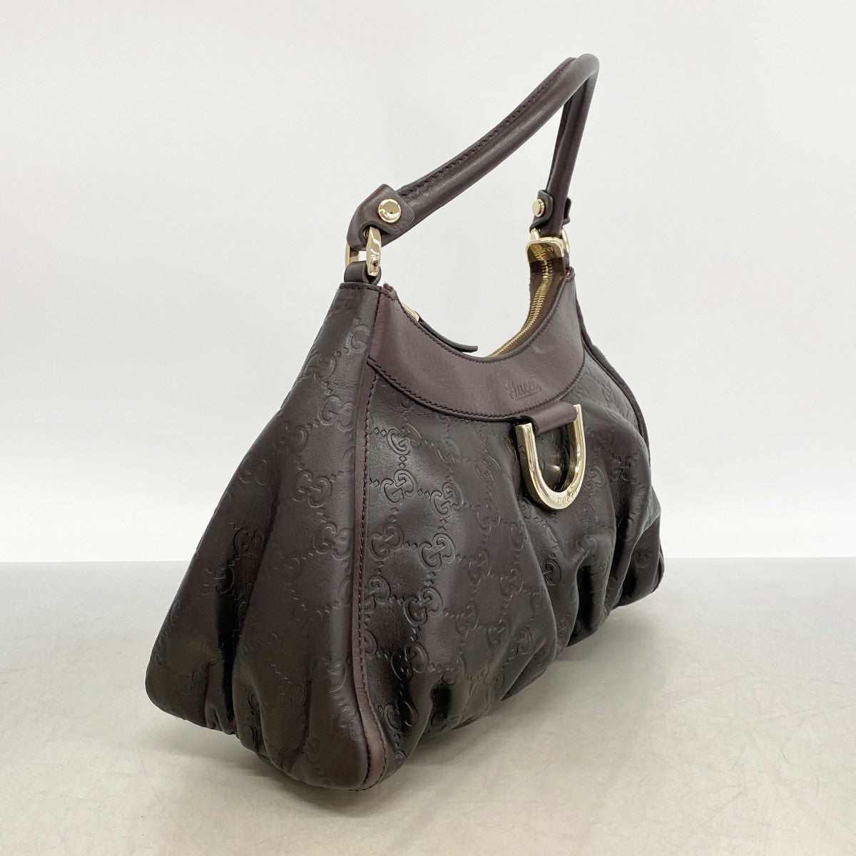 【6gc3216-k】グッチ ハンドバッグ グッチシマ アビー 190525 レザー ダークブラウン シャンパンゴールド金具【中古】レディース