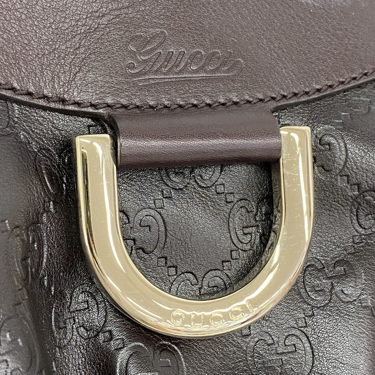 【6gc3216-k】グッチ ハンドバッグ グッチシマ アビー 190525 レザー ダークブラウン シャンパンゴールド金具【中古】レディース