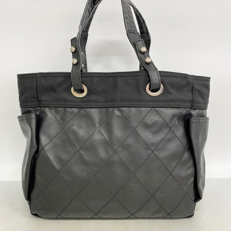 【6gc3219-k】シャネル トートバッグ パリビアリッツ レザー ブラック シルバー金具【中古】レディース