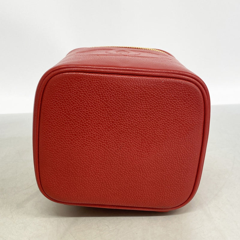 【6gc3223-k】シャネル バニティバッグ キャビアスキン レッド ゴールド金具【中古】レディース