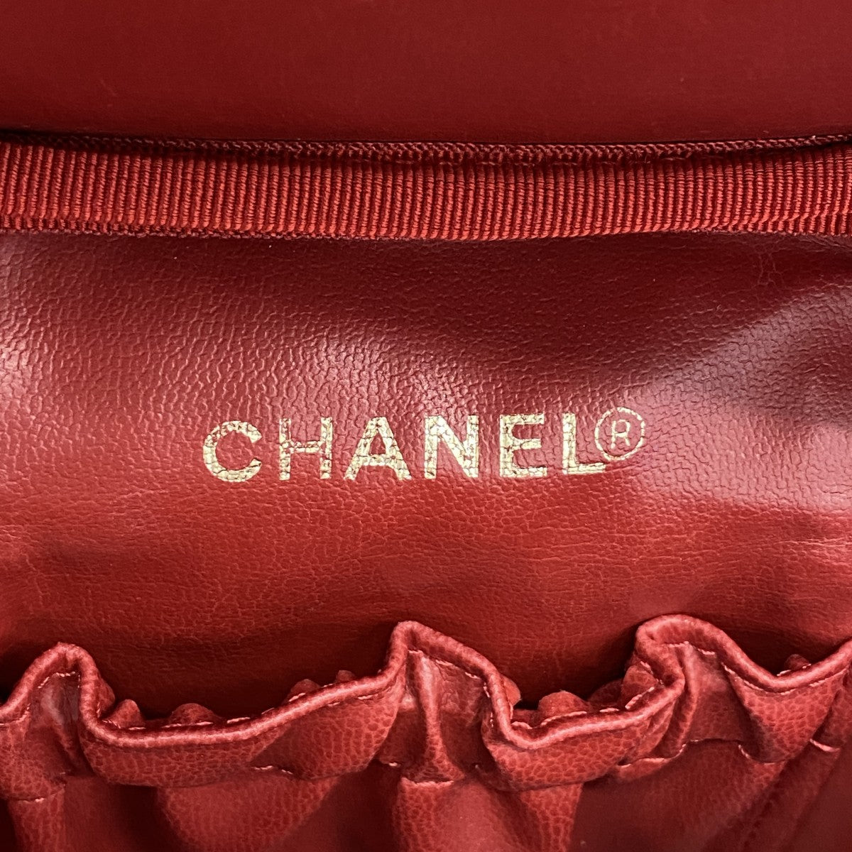 【6gc3223-k】シャネル バニティバッグ キャビアスキン レッド ゴールド金具【中古】レディース