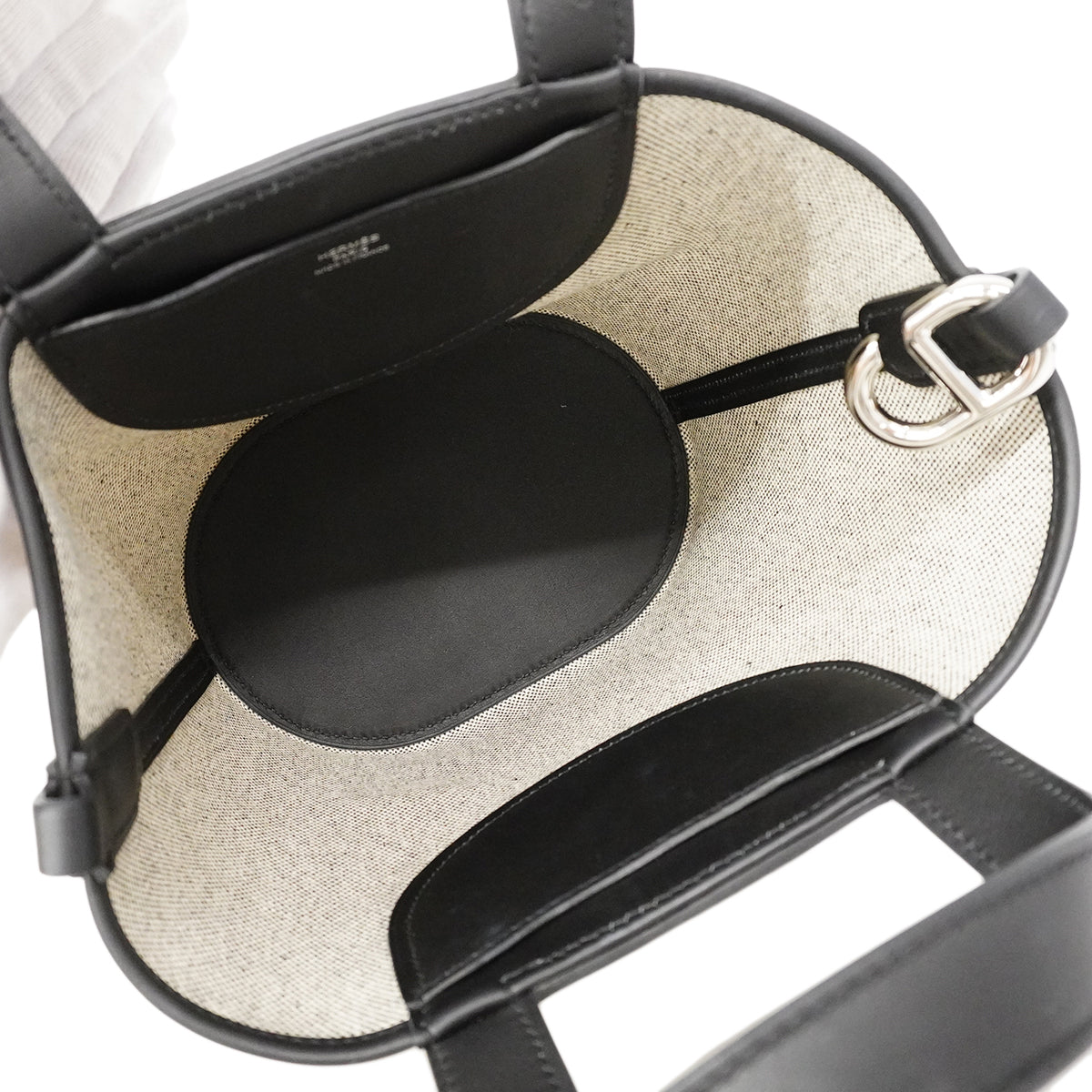 【6gc3224】エルメス ハンドバッグ インザムープ18 トワルアッシュ スイフト ブラック シルバー金具 W刻印【中古】レディース