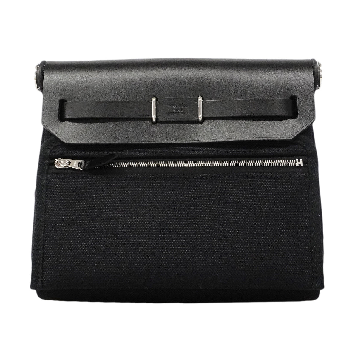【6gc3225】エルメス ショルダーバッグ エールバッグジップミニ トワルミリタリー ブラック シルバー金具 G刻印【中古】レディース