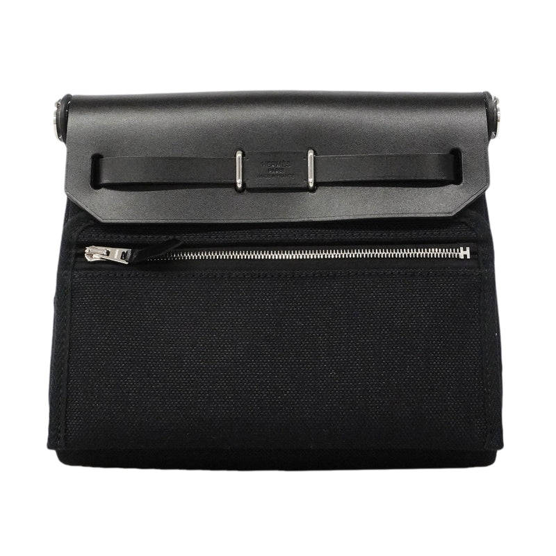 【6gc3225】エルメス ショルダーバッグ エールバッグジップミニ トワルミリタリー ブラック シルバー金具 G刻印【中古】レディース