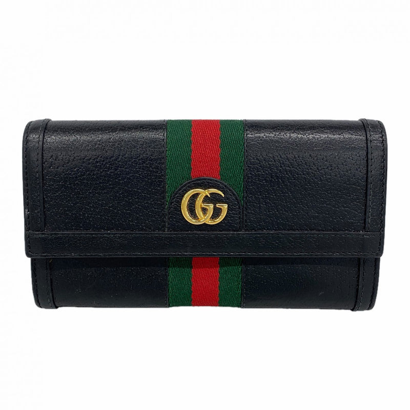 【6gc3246-k】グッチ 長財布 オフィディア 523153 レザー ブラック ゴールド金具【中古】レディース
