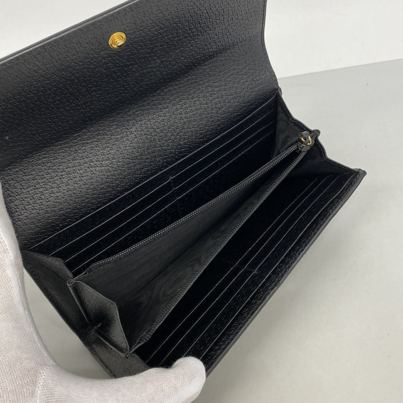 【6gc3246-k】グッチ 長財布 オフィディア 523153 レザー ブラック ゴールド金具【中古】レディース