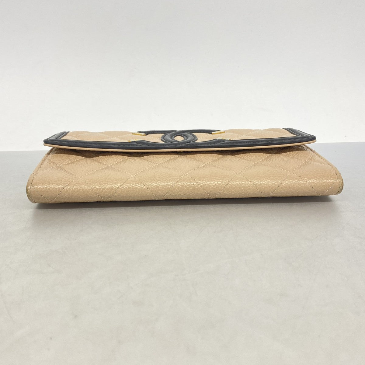 【6gc3247-k】シャネル 長財布 CCフィリグリー キャビアスキン ベージュ ゴールド金具【中古】レディース