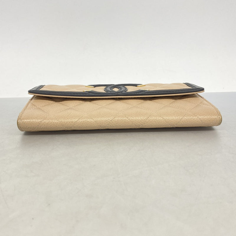 【6gc3247-k】シャネル 長財布 CCフィリグリー キャビアスキン ベージュ ゴールド金具【中古】レディース