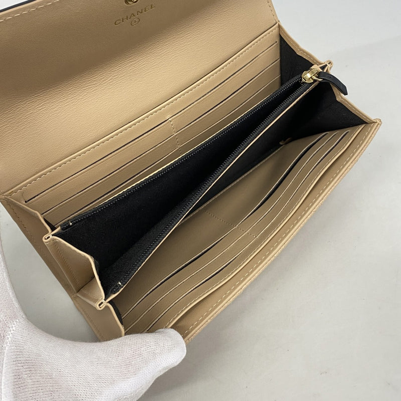【6gc3247-k】シャネル 長財布 CCフィリグリー キャビアスキン ベージュ ゴールド金具【中古】レディース
