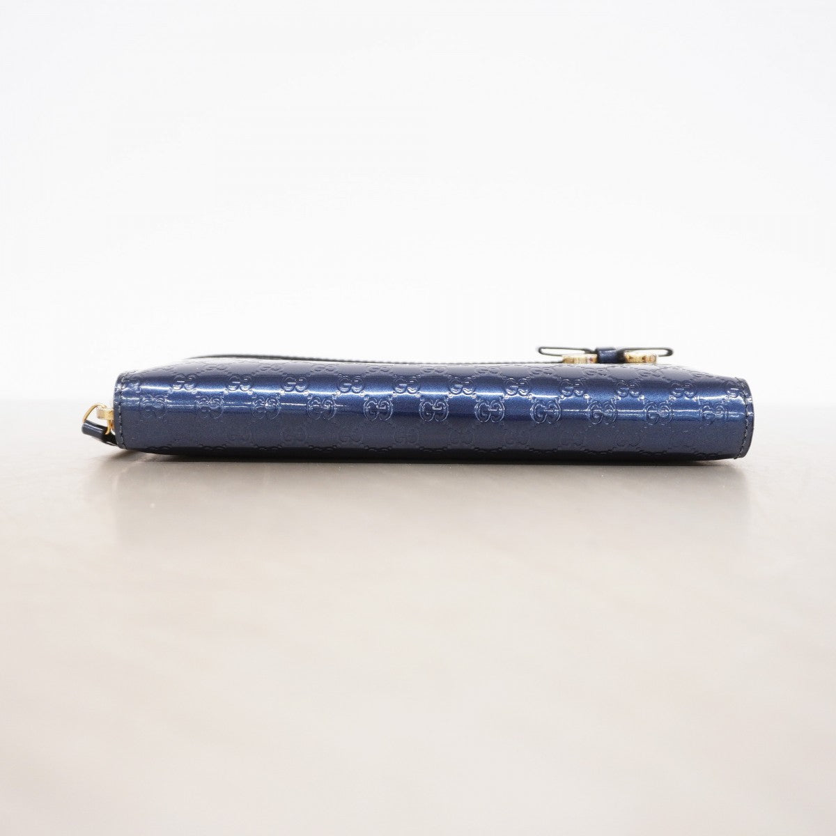 【6gc3261-k】グッチ 長財布 マイクログッチシマ 307997 エナメル ブルー シャンパンゴールド金具【中古】レディース