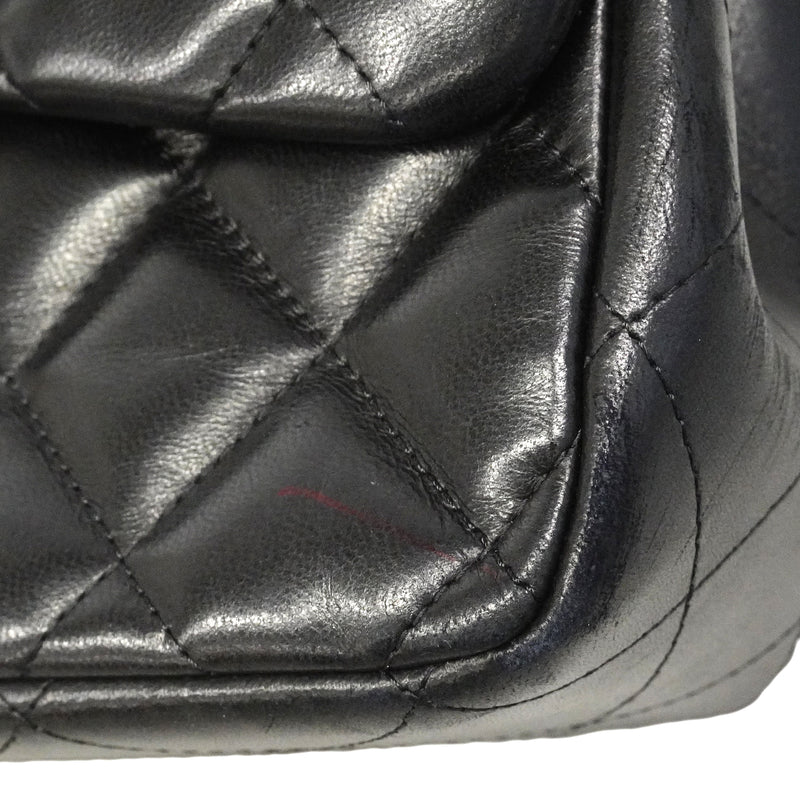 【6gc3276-h】シャネル ショルダーバッグ デカマトラッセ Wフラップ Wチェーン ラムスキン ブラック ゴールド金具【中古】レディース