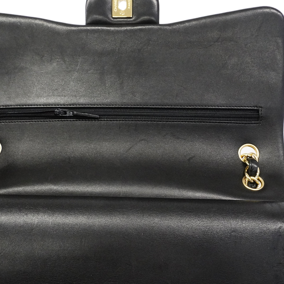 【6gc3276-h】シャネル ショルダーバッグ デカマトラッセ Wフラップ Wチェーン ラムスキン ブラック ゴールド金具【中古】レディース