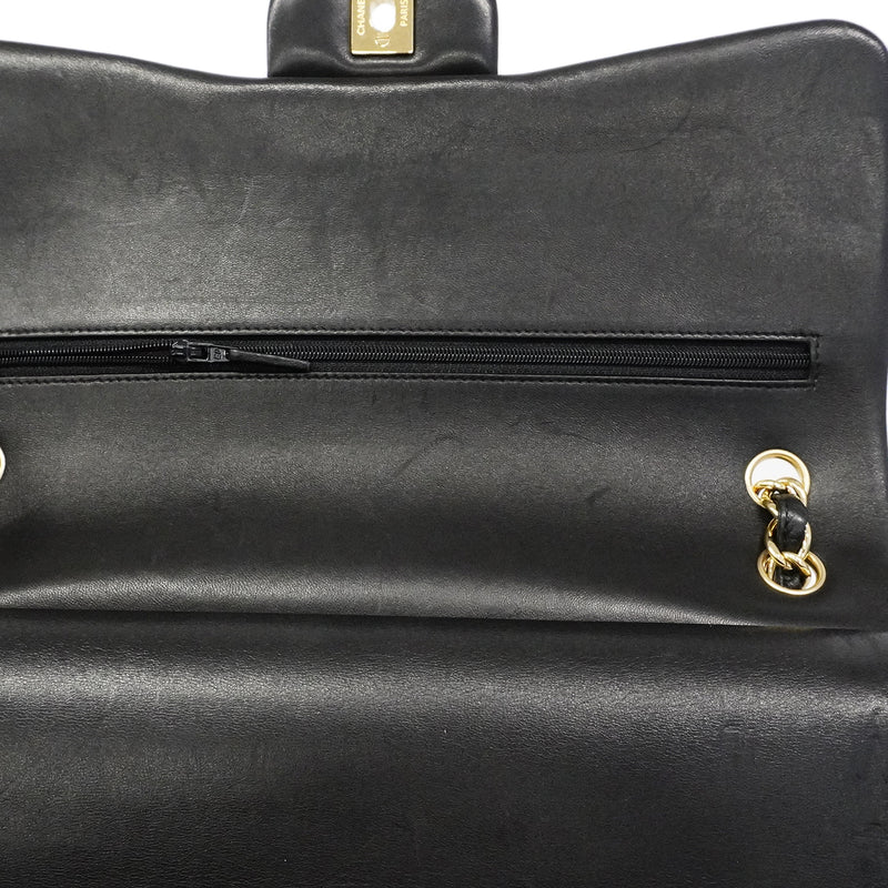 【6gc3276-h】シャネル ショルダーバッグ デカマトラッセ Wフラップ Wチェーン ラムスキン ブラック ゴールド金具【中古】レディース