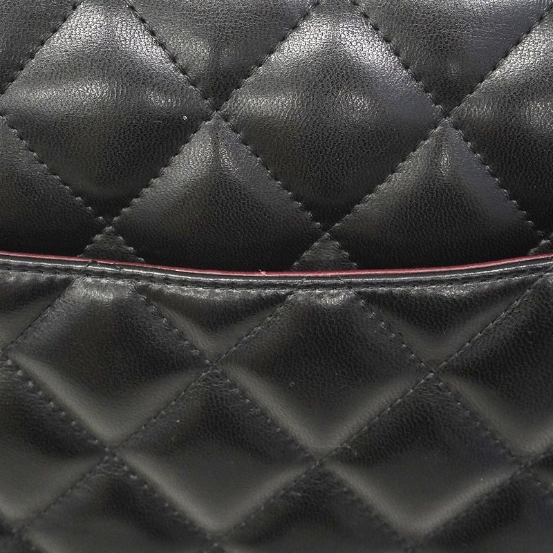 【6gc3276-h】シャネル ショルダーバッグ デカマトラッセ Wフラップ Wチェーン ラムスキン ブラック ゴールド金具【中古】レディース