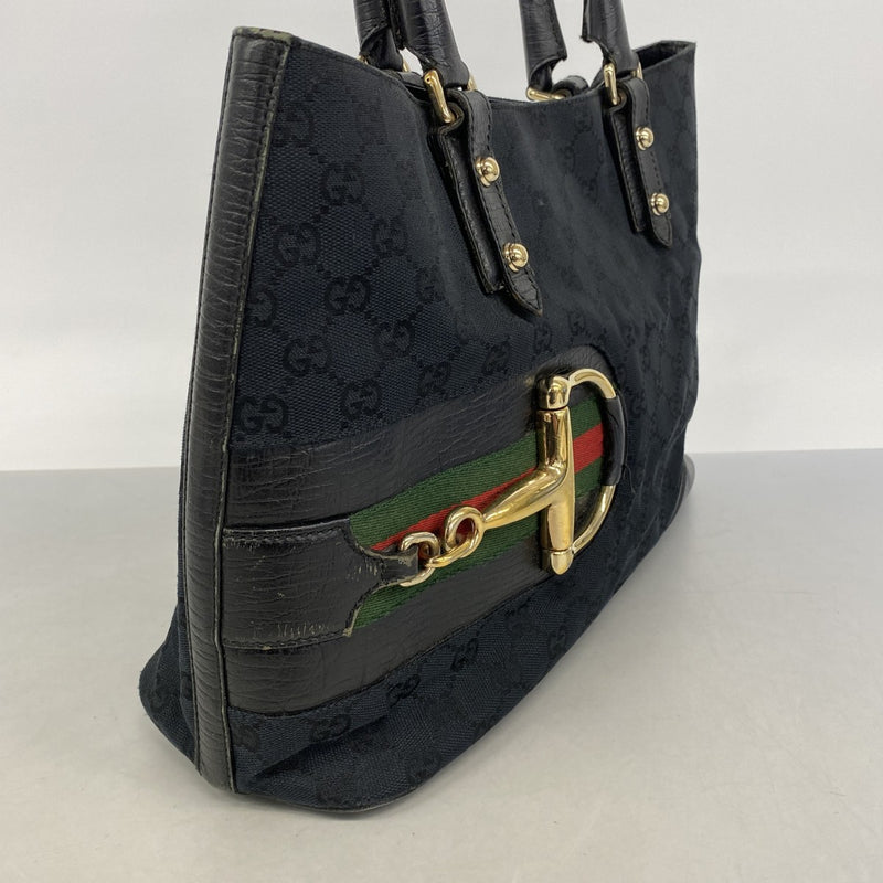 【6gc3280-k】グッチ トートバッグ GGキャンバス/シェリーライン ホースビット 137385 キャンバス ブラック ゴールド金具【中古】レディース