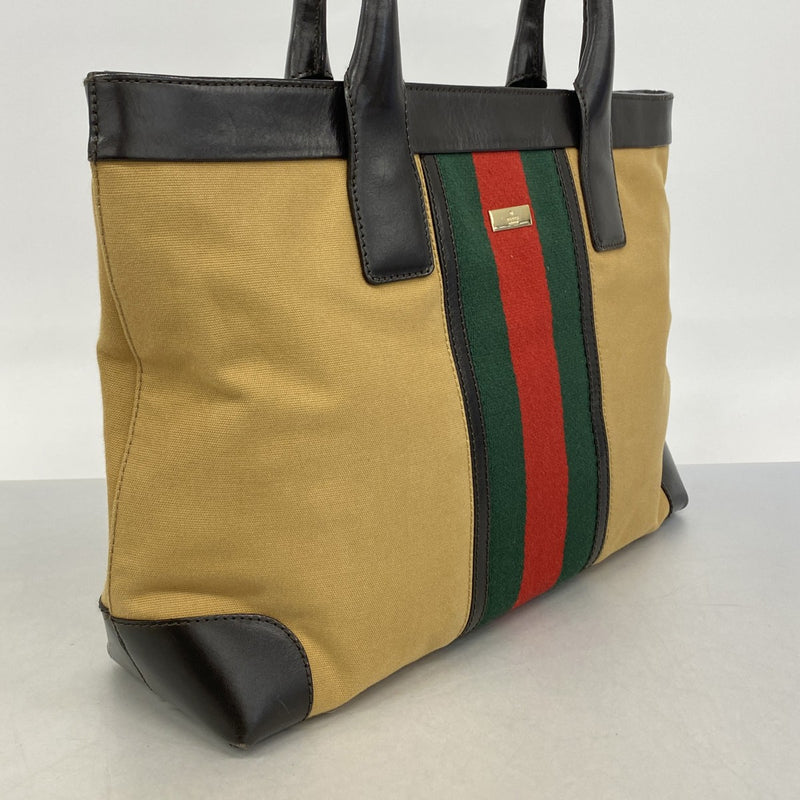 【6gc3281-k】グッチ トートバッグ シェリーライン 002 1119 キャンバス ベージュ ゴールド金具【中古】レディース