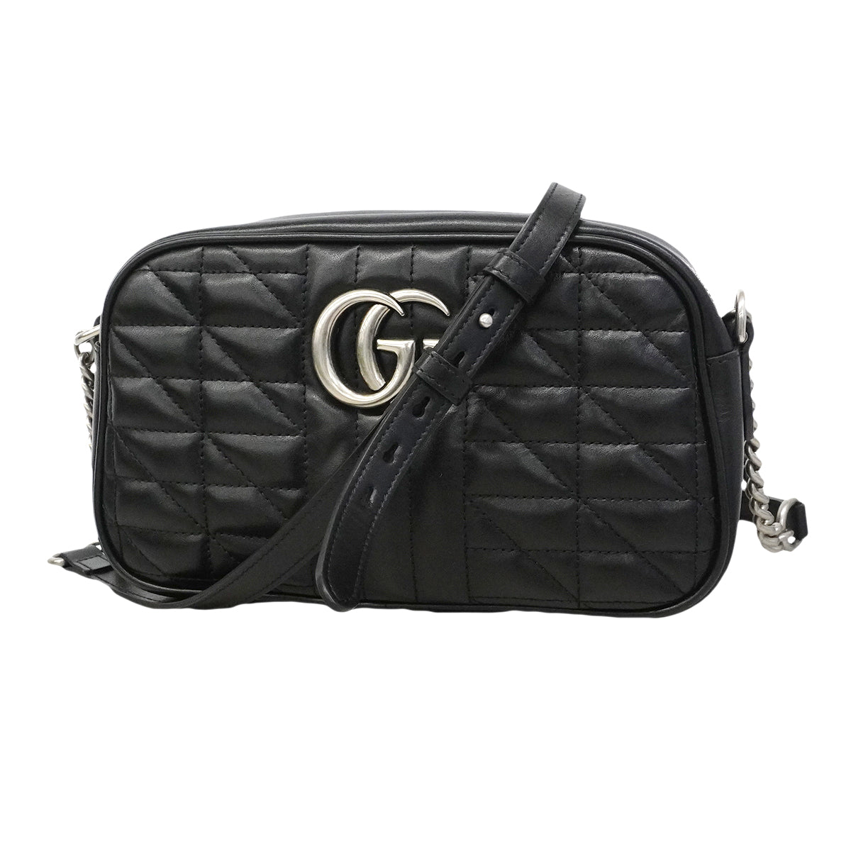 【6gc3289-k】グッチ ショルダーバッグ GGマーモント 447632 レザー ブラック シルバー金具【中古】レディース