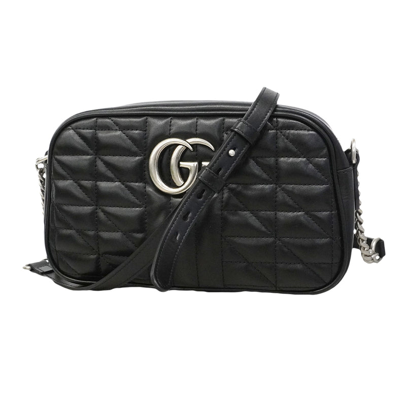 【6gc3289-k】グッチ ショルダーバッグ GGマーモント 447632 レザー ブラック シルバー金具【中古】レディース