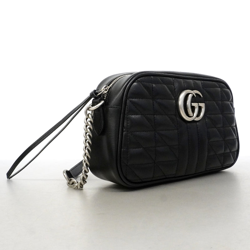 【6gc3289-k】グッチ ショルダーバッグ GGマーモント 447632 レザー ブラック シルバー金具【中古】レディース