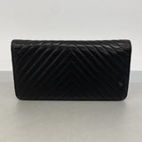 【6gc3294-k】シャネル 長財布 Vステッチ ラムスキン ブラック シルバー金具【中古】レディース