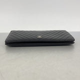 【6gc3294-k】シャネル 長財布 Vステッチ ラムスキン ブラック シルバー金具【中古】レディース