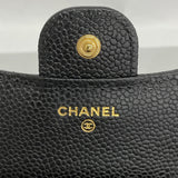 【6gc3311-k】シャネル 三つ折り財布 マトラッセ キャビアスキン ブラック ゴールド金具【中古】レディース