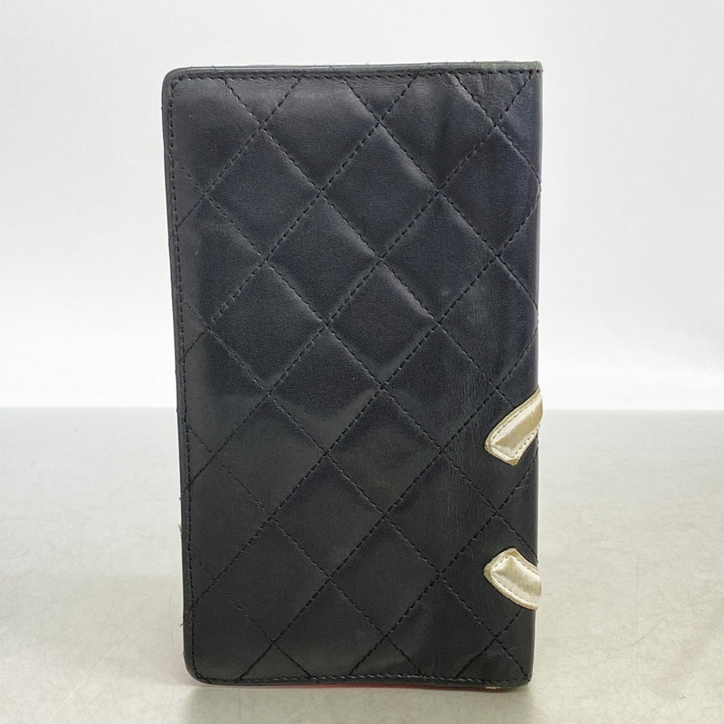 【6gc3312-k】シャネル 長財布 カンボン ラムスキン ブラック シルバー金具【中古】レディース