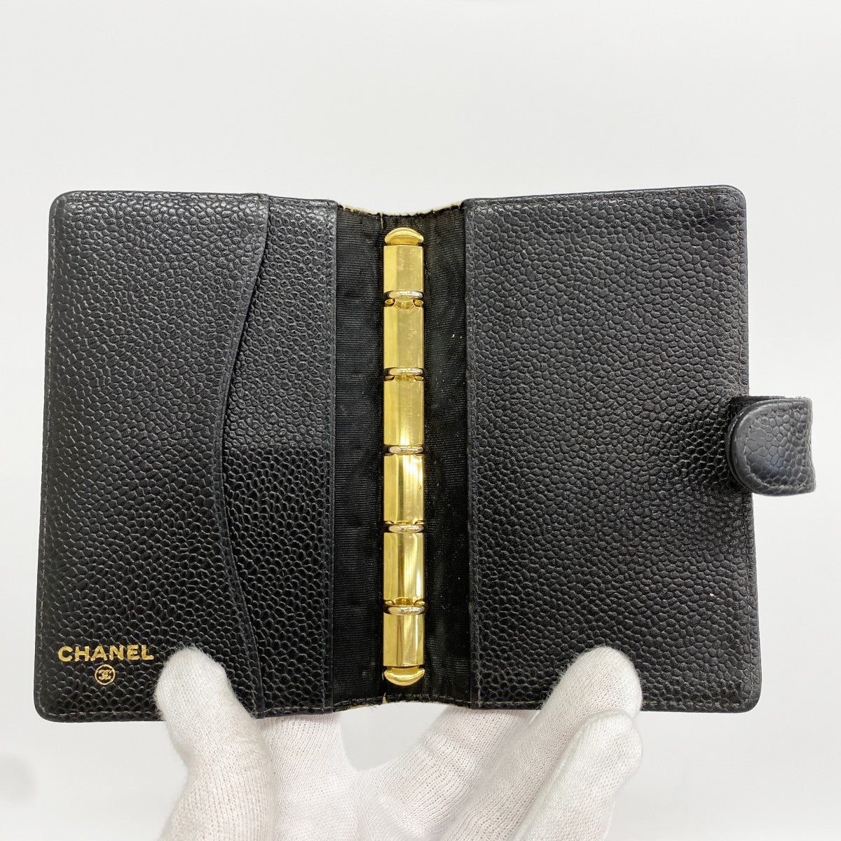 【6gc3313-k】シャネル 手帳カバー キャビアスキン ブラック ゴールド金具【中古】メンズ レディース ユニセックス