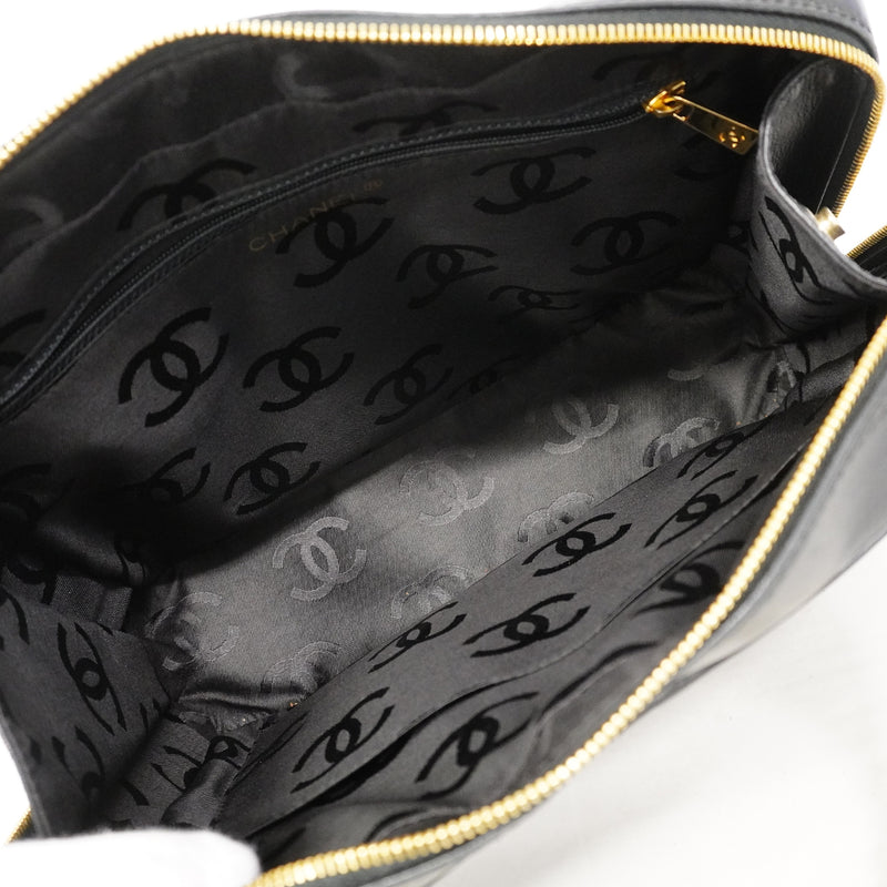 【6gc3317-k】シャネル ショルダーバッグ Vステッチ チェーンショルダー シェブロン レザー ブラック ゴールド金具【中古】レディース